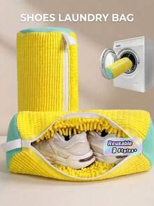 Reusable Sneaker Washing Bag, Suitable For Washing Machine, Shoe Shaped Bag To Maintain Shoe Form, Deep Cleaning Mesh Protection Bag For Sneakers And Loafers, Shoe Care Essential (Yellow/Grey) - Multicolor - View 2
