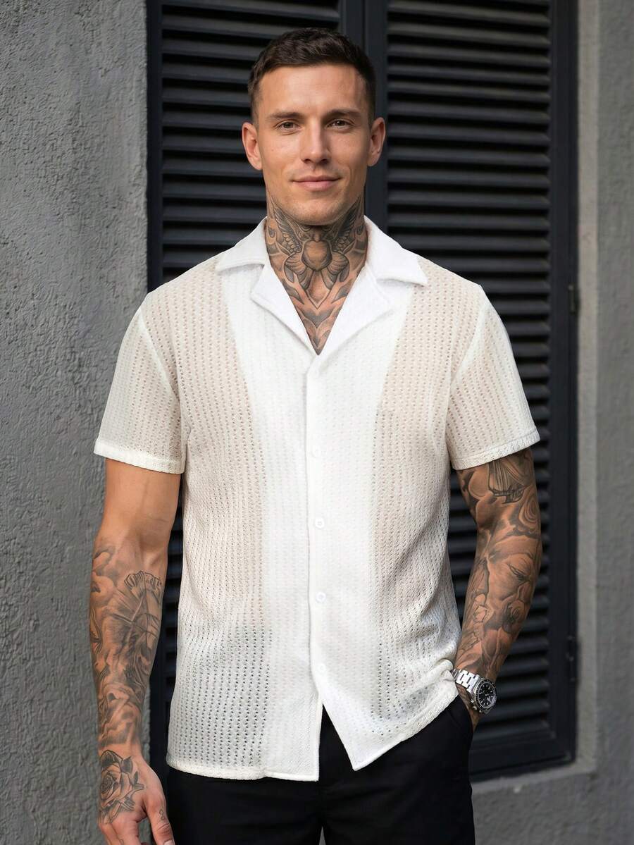 Manfinity CasualCool Men's Single-Breasted Casual Versatile Daily Short Sleeve Shirt - White - View 1