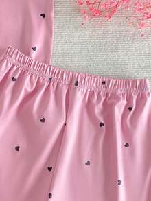 Girls' New Heart All-Over Print Fabric Comfortable Summer Daily Home Wear Loungewear Set - Pink - View 7