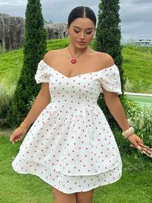 Dazy Plus Sexy Cute Kawaii Tropical Mini Dress For Women, Red And White Elegant Minimalist Sexy Heart Pattern Plus Size Spring Summer Dress Vacation - White - View 5