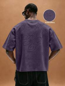 STYNVO 男士夏季休閒字母刺繡T恤 - 紫色 - 查看 1