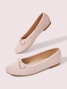 CUCCOO DOLLMOD Women's Shoes, Light Pink, Suede Ballet Flats, Bow-Tie Lace-Up Flats, Suitable For Casual Daily Wear - Baby Pink - View 3