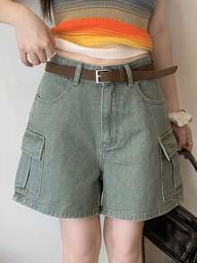 DAZY Women's Distressed Washed Pocket Casual Streetwear Summer Denim Shorts School - Green - View 3