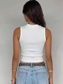 Paquete de camisetas de tirantes de algodón con punto acanalado para mujer, cuello redondo, ajuste ceñido, estilo básico casual. - Rosa - Ver 4