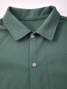 SHEIN Tween Boy Summer Casual Solid Color Shirt & Shorts 2 Pieces Set - Dark Green - View 4