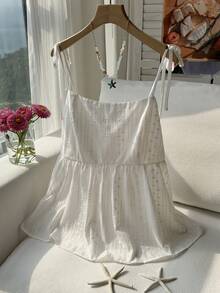 Comfortcana Plus Size White Casual Doll Collar Embroidered Camisole And Tank Top, Summer - White - View 5