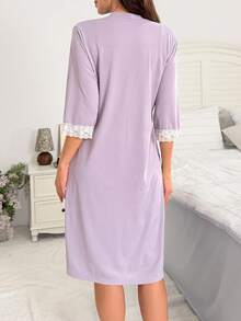 Moonlight&Mama BloomMama Basic Casual Fashion Light Blue Ribbed Fabric Slip Dress With White Lace Trim Maternity Set - Mauve Purple - View 2