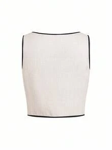 SHEIN Clasi 撞色边饰简约女装白色服装，时尚，适合夏季 - 彩色 - 查看 3