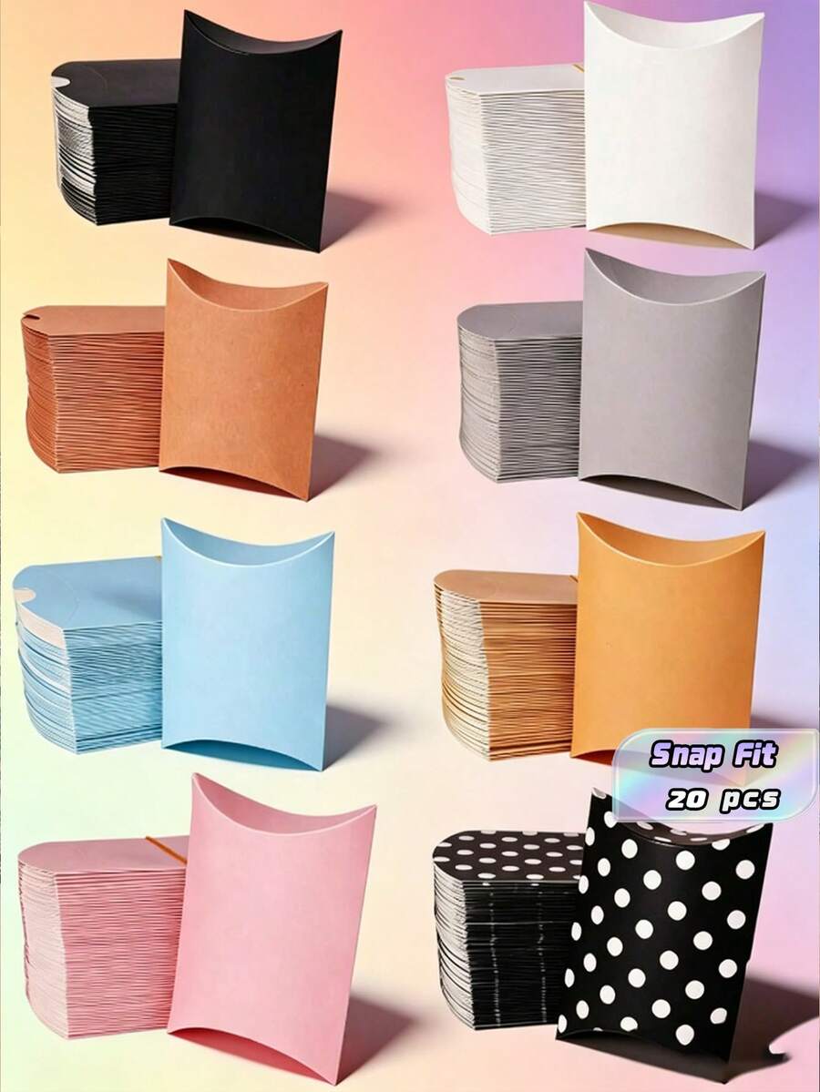 20 Solid Color Pillow Shaped Boxes, Kraft Paper Gift Packaging Boxes, Suitable For Weddings, Bridal Showers, Anniversaries, Birthdays, Holiday Party Gifts And Decorations.