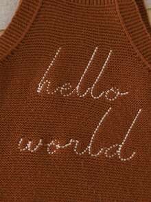 SHEIN Vintaside Kids 女嬰字母圖案休閒百搭日常外出針織連身褲 秋季 - 卡其色 - 查看 4