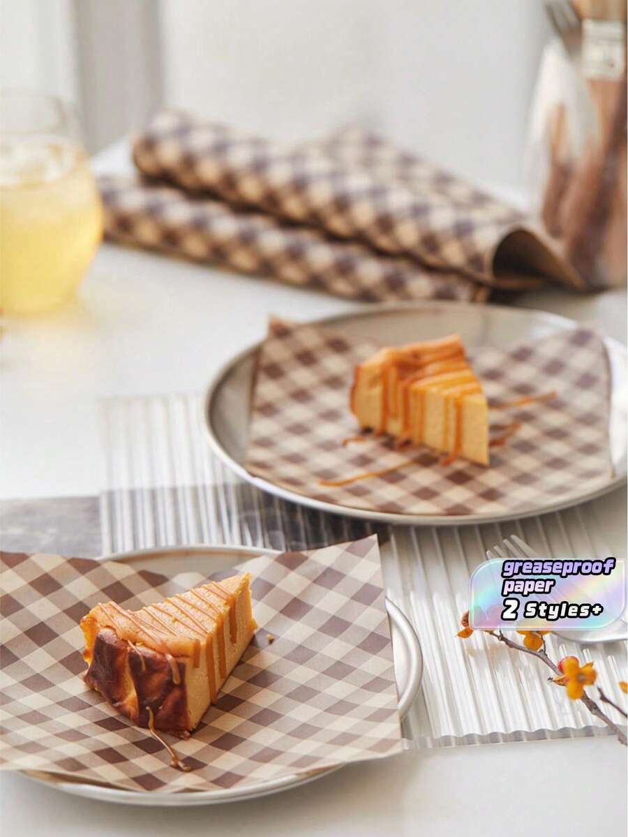 100PCS Brown Checkered Greaseproof Paper, Suitable For Baking, Christmas And Thanksgiving Party Table Decorations, Afternoon Tea, And Picnic Dessert Wrapping - Multicolor - View 1