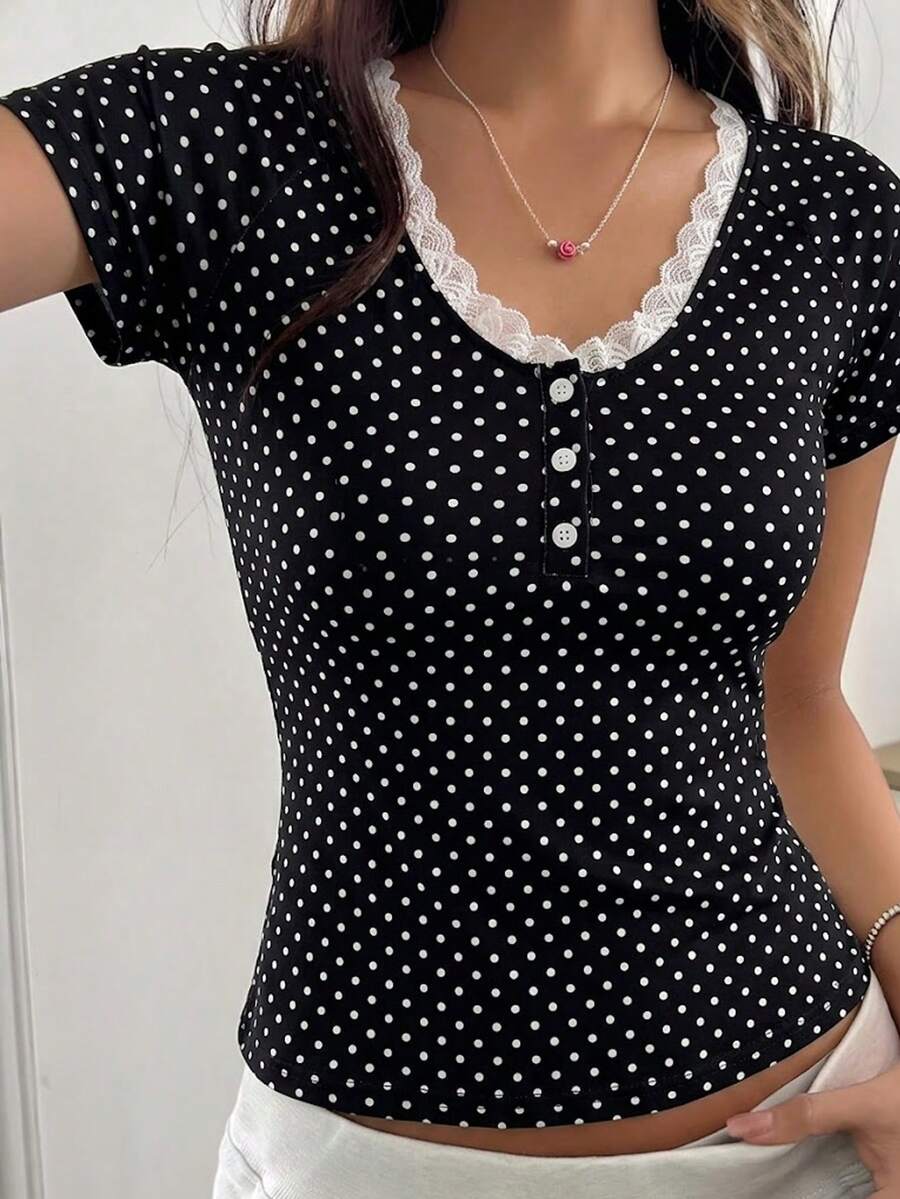 SHEIN 復古歐美 Y2K 風格條紋短袖 T 恤,適合女孩與青少年 - 黑色 - 查看 1