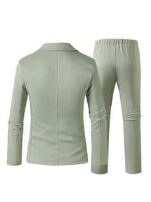 Teen Boys Green Suit Jacket & Trousers, Formal Gentleman Outfit For Performance, Wedding, Graduation, Party, Reception, Daily Wear & Back To School - Green - View 2