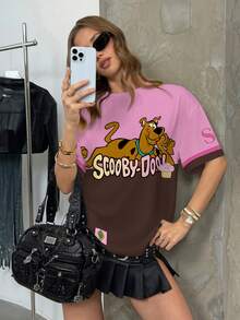 SCOOBY-DOO X SHEIN Women's Letter Print Short Sleeve T-Shirt All-Over -DOO - White - View 3