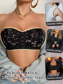 DesireSculpt Women's Black Lace Front Closure Push-Up Bra, 1pc - Black - View 8