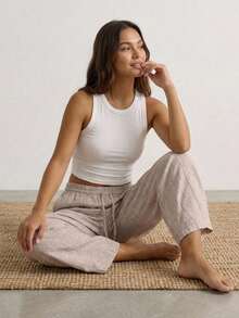 Livesso Women's Comfortable Casual Loose Wide Leg Drawstring Waist Lounge Pants Fall - Beige - View 7