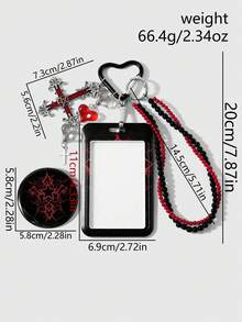 ROMWE Goth 2款龐克哥德風星星十字架/鬼臉銀色胸章 + 多彩手工串珠骷髏十字架/愛心鬼臉卡片鑰匙圈，包包吊飾 - 多色-27 - 查看 3