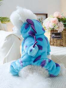 1Pc Adorable Floral Dinosaur Costume Pet Clothes For Small Dogs Cats, Puppy Chihuahua, Perfect For Outdoor Walk, Birthday Party, Holiday, Daily Wear, Soft & Comfortable - Blue - View 4