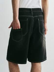 Sonviro Unisex American Hip Hop Style Wide Leg Denim Shorts With Pockets - Black - View 2