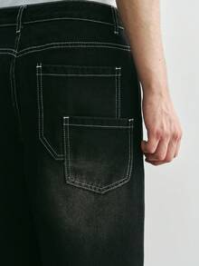 Sonviro Unisex American Hip Hop Style Wide Leg Denim Shorts With Pockets - Black - View 5