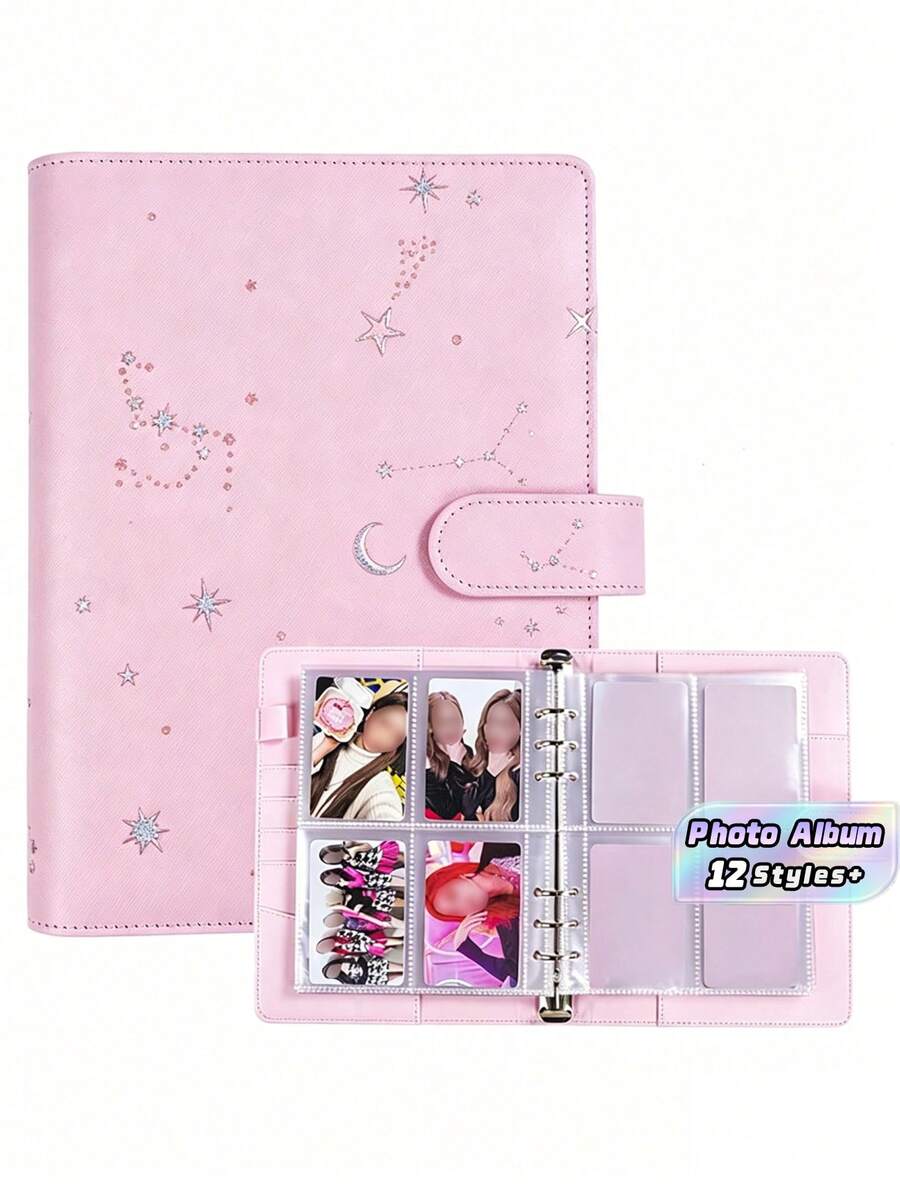 1 Set A5/A6 Size PU Leather Multi Functional Photo Card Album Refillable Binder Notebook With Rings For Pictures Tickets Cards Daily Planning Journal Office School Student Travel Gift Organization Storage Scrapbooking Supplies Vintage - Star model - View 1