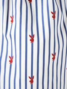 SUMWON Bunny Logo Striped Woven Boxer Shorts For Men With Elastic Waist And Button Fly - Blue and White - View 3