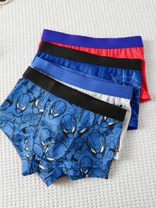 SHEIN 兒童小男孩 4件組 蜘蛛印花極簡方褲內褲 - 彩色 - 查看 4