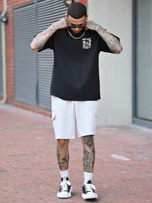 Devon Thys SU ER Men's Fashionable Printed Loose Short Sleeve T-Shirt | Exquisite Design | Summer Essential | Easy To Match, Showcasing Your Style - Black - View 4
