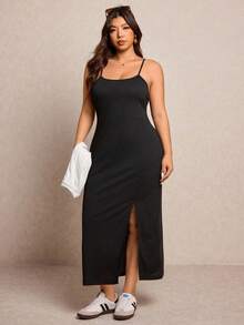 Elaquor Plus Size Women Solid Color Split Design Cami Dress And Top Casual Daily 2-Piece Set - White - View 4
