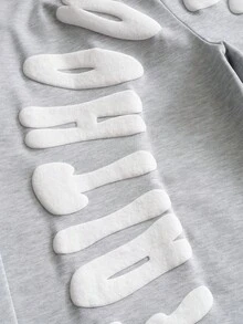 ROMWE MEN Prep Men's Streetwear Letter Puff Print 3/4 Length Sweatpants - Grey - View 5