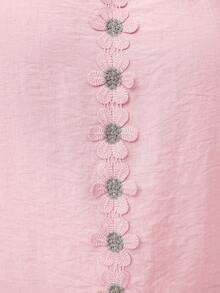Reflora Plus Size Women's Textured Patchwork Ruffle Lace Loose Short Sleeve Blouse, Spring/Summer Holiday Pink Casual - Pink - View 5