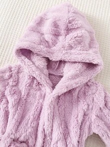 Cozy Pixies 新生兒男嬰女嬰保暖內裡加厚連帽長袖前綁帶晨袍 秋冬款 - 淡紫色 - 查看 4