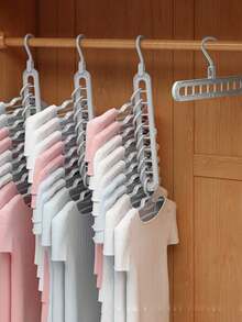 9-Hole Adjustable Foldable Clothes Hanger, Non-Slip Space-Saving Collapsible Garment Storage Rack In Solid Gray One Size Fits All, Ideal Wardrobe Organizer For Bedroom, Apartment, Dorm & Daily Family Clothing Arrangement - Grey - View 2