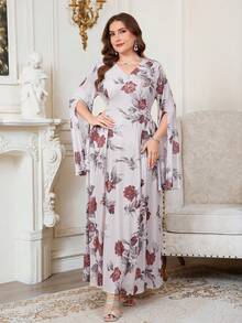 Reflora Vestido elegante de fiesta con estampado floral talla grande - Multicolor - Ver 4