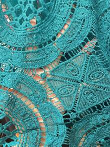 Glamine Water-Soluble Teal Sheer Blouse With Positioned Trim Party Night Night Out Summer Elegant - Blue - View 5