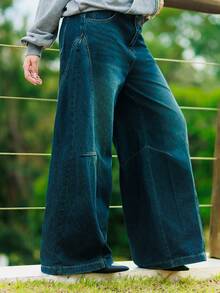 Bela Noronha Women Casual Washed Vintage Wide Leg Baggy Jeans - Blue - View 6