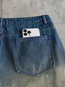 AXEPEAK Men's Casual Versatile Daily Travel Washed Denim Shorts With Pocket And Button Rhinestone - Blue - View 7