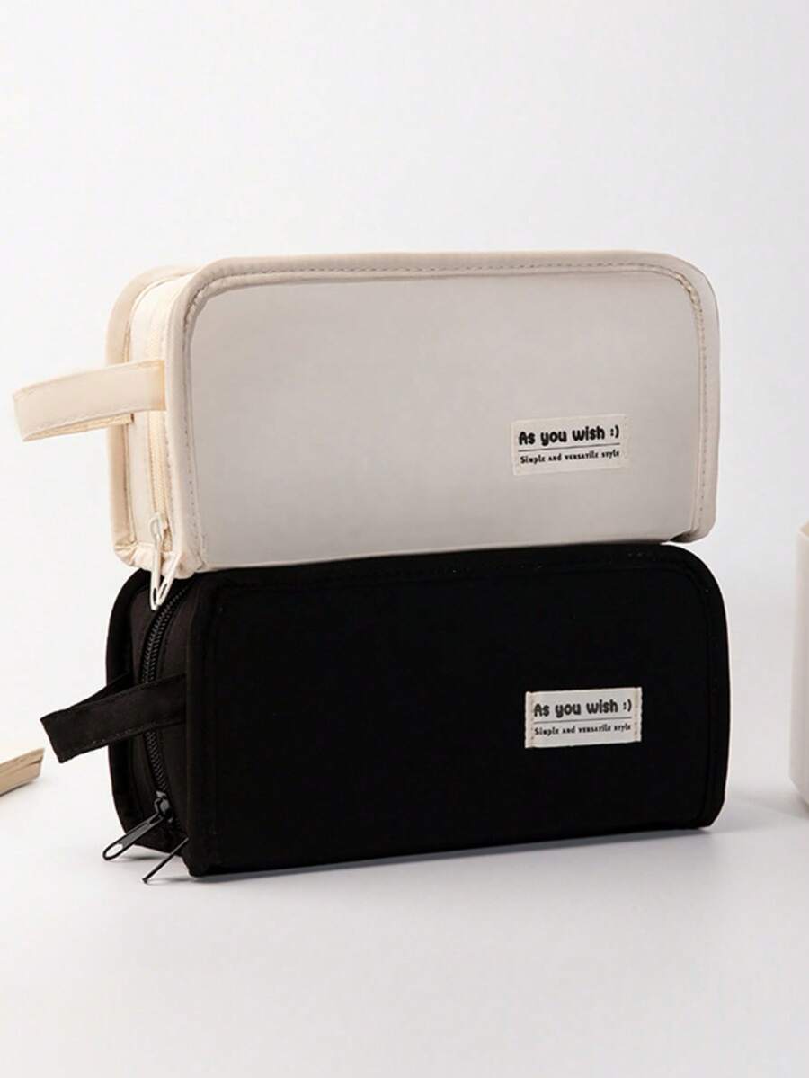 Bolsa de lápices de gran capacidad de doble cara, estuche/bolsa de papelería, bolsa de maquillaje, organizador de lápices, estuche de lápices con cremallera, nuevo estuche de papelería duradero y resistente a las manchas con divisor de malla, organizador de lápices minimalista de alta estética para estudiantes, regalo de vuelta a la escuela - Multicolor - Ver 1