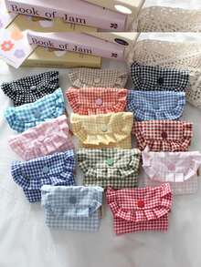 1Pc Cute Plaid Pattern Camera Bag CCD Storage Bag Canvas Camera Case Mini Cute Square Cosmetic Bag Camera Dustproof Storage Bag Camera Pouch Women Lipstick Sanitary Napkins Storage Pouch Wallet Coin Purse Card Holder - Multicolor - View 12
