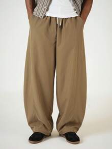 SUMWON Pantalones casuales de pierna ancha con cordón y cintura elástica, pantalones de longitud completa de ajuste relajado para uso diario - Caqui - Ver 6