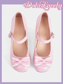 Dola Lovely Women's Shoes, Pink, Mary Jane, Bow, High Heels, Lolita Sweet Japanese JK Uniform Shoes - Pink shiny leather - View 2