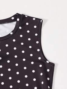 SHEIN 女童 2 件套黑色波點針織背心洋裝搭配毛邊牛仔水洗背心，休閒通勤度假日常穿著 - 黑色 - 查看 5