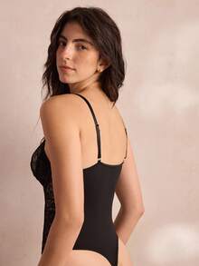 Charlaine Fashionable Minimalist Sexy Lace Patchwork Women's Lingerie Jumpsuit - Black - View 2
