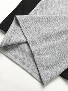 SHEIN Tween女孩雙腰帶羅紋長褲 灰色黑色 2件套，買1送1，2套 - 彩色 - 查看 4