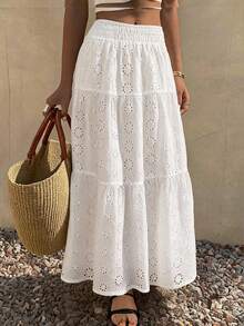 DAZY Women's Textured Embroidered Mesh Solid Color Skirt - White - View 8