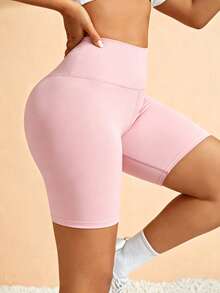 Menodora SHEIN Sport 女款極簡百搭緊身運動短褲，適合跑步、瑜珈、健身 - 淺粉色 - 查看 6