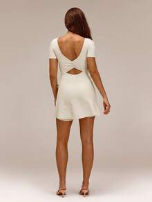GLOWMODE FeatherFit™-Air Twist & Glow UPF50+ Sweat-Wicking Boatneck Waist Tie Dress With Built-In Shorts Removable Cups Studio Pilates Tennis Golf Daily Wear - White - View 8