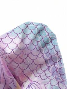 SHEIN Baby Girl Cartoon Mermaid Print Hooded Swimsuit, Summer Beach Vacation - Blue - View 3