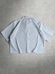 STYNVO Men's Plus Size Letter Stripe Short Sleeve Single-Breasted Shirt - Baby Blue - View 2