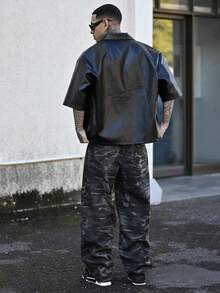 Devon Thys 男士复古街头迷彩阔腿牛仔裤 - 軍綠色 - 查看 3